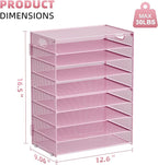 Marbrasse Paper Organizer Letter Tray, 9 Tier Mesh File Organizer with Handle, Paper Sorter Desk Organizer for Home Office Supplies - Pink