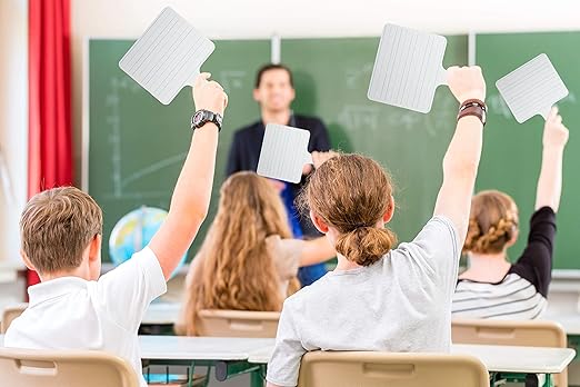 Flipside Products Rectangular Lined Dry Erase Answer Paddles, Double-Sided, Auction, Handheld Whiteboard, Handle Response Board, Classroom Dry Erase, Writing Practice, Pack of 12