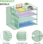 Marbrasse Desk Organizer and Accessories，4-Tier Paper Letter Tray Organizer with File Holder，Desk Accessories & Workspace Desktop Organizers for School Home Office Supplies (Green)