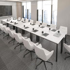 Bonzy Home Conference Tables 18ft Office Computer Desk for Meeting Room Study Writing Printer Table Meeting Seminar Table for 20 People Rustic Modern White 8PCS 220.4"x47.2"x29.5"