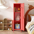 Metal Storage Locker with Pegboard and Hooks,Metal Locker for Employees with Handle and Hanging Rod for Gym, School, Office,Home,Garage,Assembly Required,Red