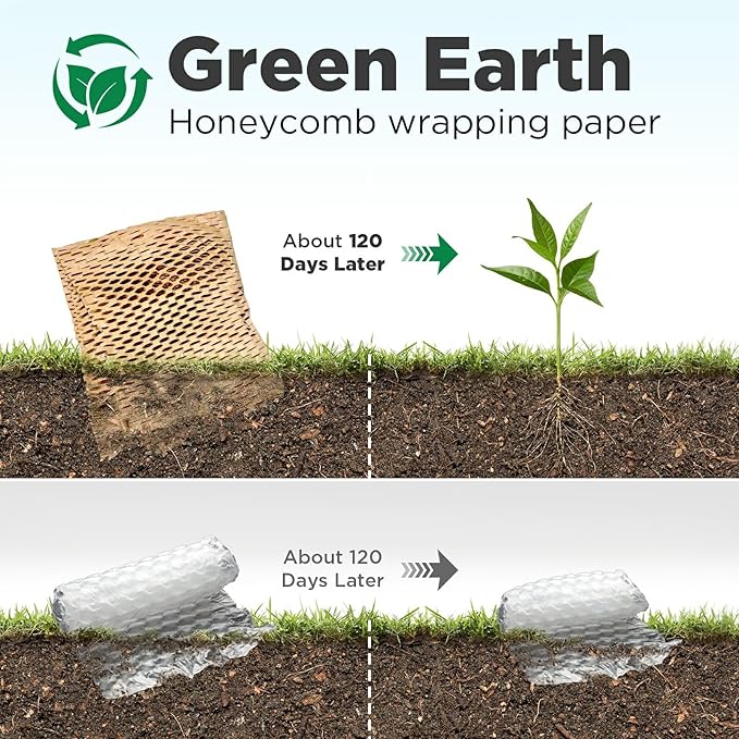 Honeycomb Packing Paper, 12"x150' White | Perforated Honeycomb Packing Paper Recyclable Moving Supplies for Shipping & Moving | Plastic-Free Alternative to Bubble Cushion Wrap with 36 Fragile Stickers