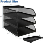 Natwind 3-Tier Stackable Paper Tray, Metal Mesh Desktop Organizer, Paper Sorter, Letter Trays,File Document Storage Rack for for Home, Office, School (Black)
