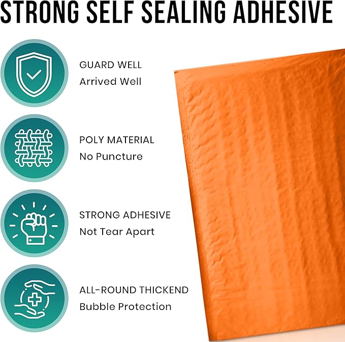 Levex - #000 4" x 8" [5 Pack] Orange Poly Bubble Mailers, Padded Envelope Mailers, Packing Envelope & Mailing Bags for Shipping