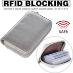 Easyoulife Genuine Leather Credit Card Holder Zipper Wallet With 26 Card Slots