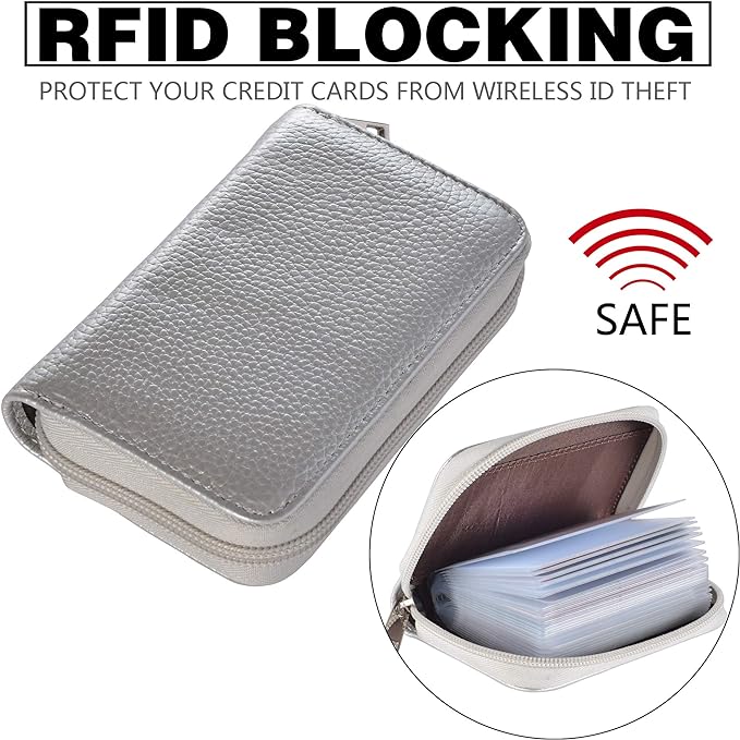 Easyoulife Genuine Leather Credit Card Holder Zipper Wallet With 26 Card Slots