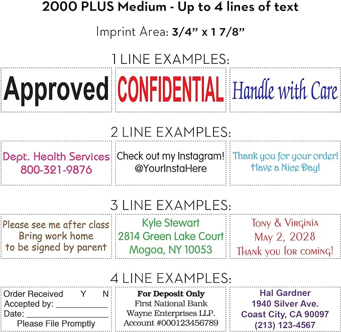 COLOP Medium Size Self Inking Custom Text Stamp - Choose from Many Fonts & 15 Ink Colors