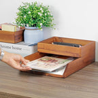 Demigo Desk Organizer Letter Tray Set of 2, Acacia Wood Tabletop Desktop for Storage Paper Letter Folders Notebooks Copy Print, Workspace Holder, Keep Stationery Saver (Brown)