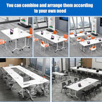 Conference Table, Folding Conference Desk Modern White, Seminar Table with Wheels, 2-10 People for Office, Meeting Break Room (2, 1915, 71IN)