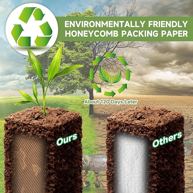 Honeycomb Packing Paper Wrap 15''x12000" (1000 ft), Substitute Alternative for Bubble Cushioning Wrap for Moving Shipping Packaging, Recyclable Moving Supplies with 48 Fragile Sticker Labels