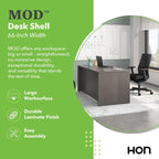 HON MOD Executive Desk 66-Inch Large Computer Desk Shell, Thick Wooden Laminate, Modern Table with Cord Management, 66" W x 30" D x 29" H, Slate Teak