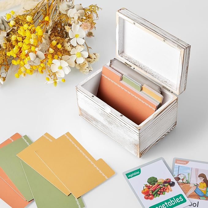 DRASTAR Index Card Holder, Index Card Organizer 3x5, Index Card Holder with Dividers, Index Card Holder for Desk, Index Card Storage Case, Note Card Box, Retro White