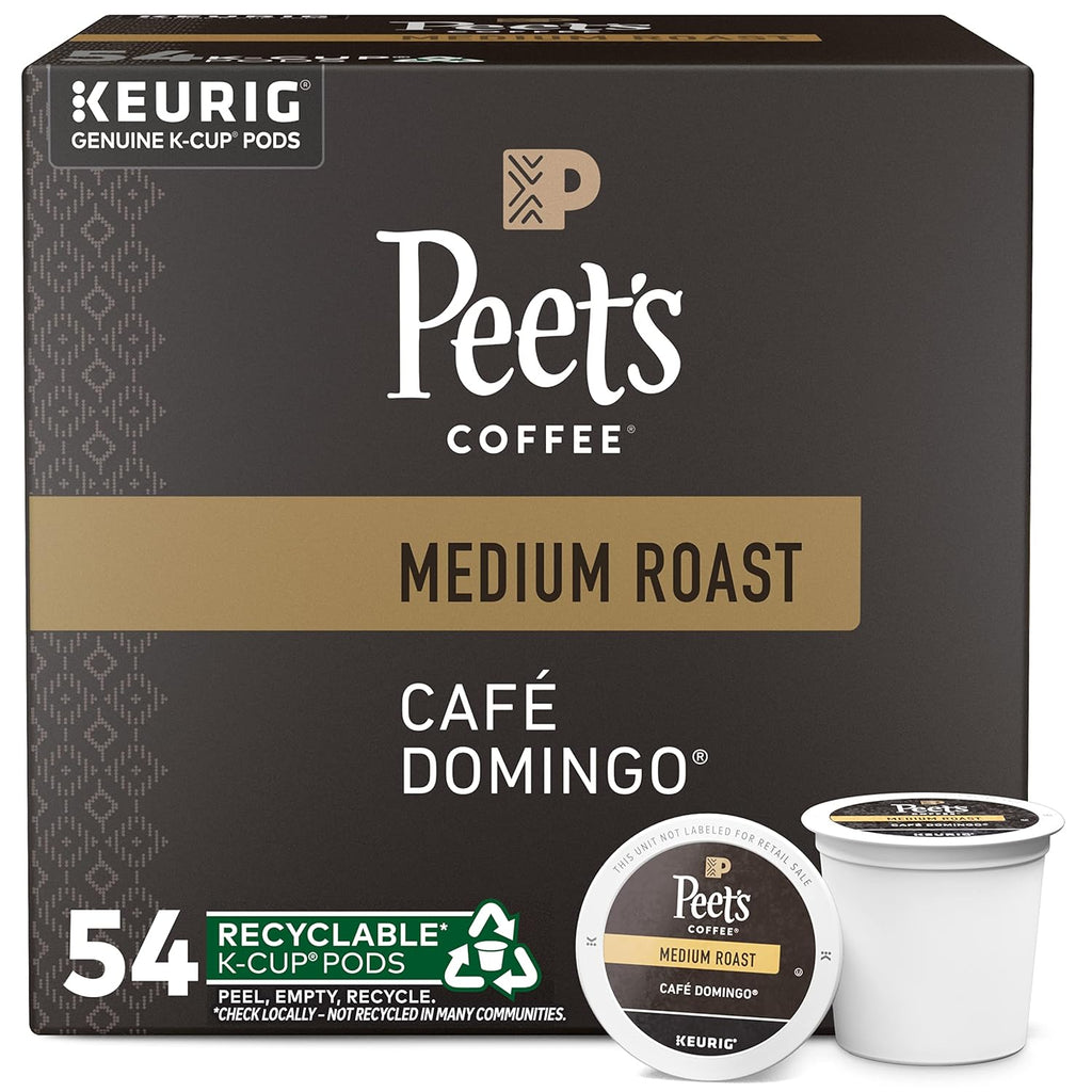 Peet's Coffee, Medium Roast Keurig K-Cup Pods - Café Domingo 54 Count (1 Box of 54 Pods)