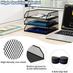 Natwind 3-Tier Stackable Paper Tray, Metal Mesh Desktop Organizer, A4 Desk Organizer, Stackable Letter Trays, File Folder Sorter Organizer with Sliding Tray for Home, Office, School (Black)