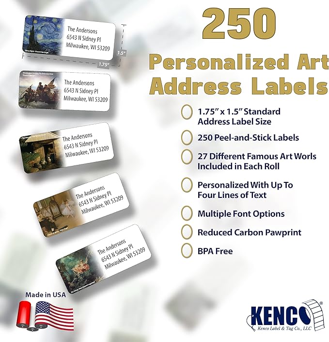 Customized Personalized Address Labels - Made in The USA by Kenco (Famous Art, 250 Labels)