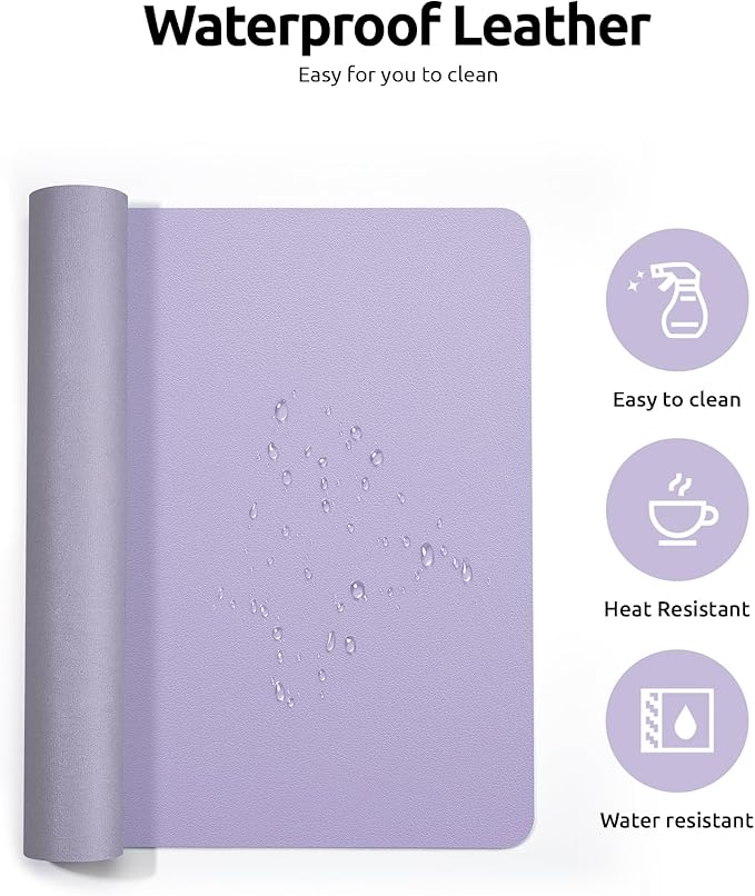 YSAGi Leather Desk Protector, Office Mat, Large Mouse Mat, Non-Slip PU Leather Blotter, Laptop Desk, Waterproof Writing Pad for Office and Home (Light Purple, 35.4" x 17")