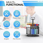 360-Degree Rotating Pen Holder for Desk, Mesh Pencil Organizer Multi-Functional Pen Holder, 4 Compartments Desktop Stationary Organizer, Home Office Black