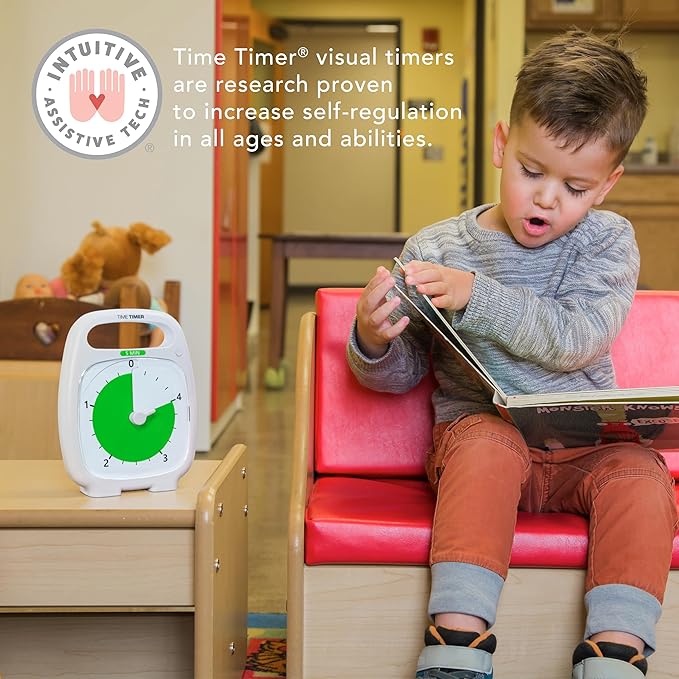 TIME TIMER PLUS 5 Minute Desk Visual Timer - Countdown Timer with Portable Handle for Classroom, Office, Homeschooling, Study Tool with Silent Operation (White)