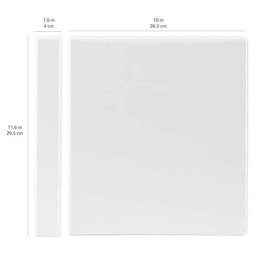 Amazon Basics 3 Ring Binder with Durable 1 Inch D-Ring and Clear Overlay for Storage and Organization, Pack of 4, White