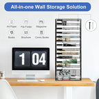 EasyPAG 14 Tier Wall File Holder with Flat Tray, Black | Easy Assemble Mesh Desk File Organizer | 13-Folder Paper Storage | Replaceable Classify Labels | Space Saving Mail Organizer for Office Home