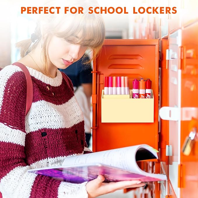 BEYGORM Magnetic Dry Erase Marker Holder for Whiteboard,Non-slip Acrylic Magnet Pen Holder for Fridge Refrigerator,Locker Organizer for Work,Locker Accessories,Pencil Cup for Desk(Beige)