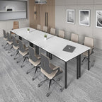 Bonzy Home Conference Tables 14ft Office Computer Desk for Meeting Room Study Writing Printer Table Office Computer Desk for 16 People Rustic Modern White 6PCS (165.3"x47.2"x29.5")