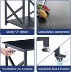 2 Tier Large Printer Stand, 23.6 x 23.6 x 22.6 Inches Square Printer Table with Storage Shelf, Rolling Printer Cart with Industrial Wheels for Home Office, Mini Fridge Stand Table - Black