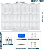 J&J worldwide Glass Whiteboard Yearly Calendar - 35" X 47" Large Wall Whitrboard - White Board Dry Erase Planner for Wall Home, School, Office