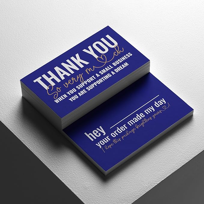 ITZAMNA Thank you for supporting small business cards Customer appreciation note cards Pink Script with Heart Pack of 100 Blue