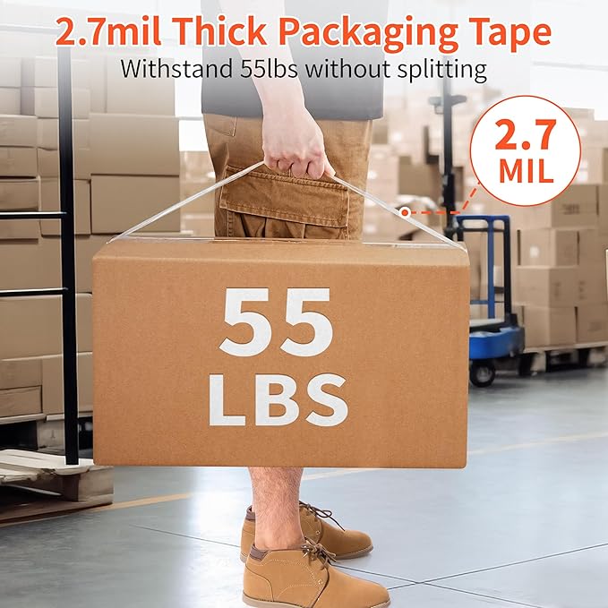 JARLINK 12 Rolls Clear Packing Tape with 2 Dispensers, Heavy Duty Packaging Tape Refills for Shipping Packaging Mailing, 2.7mil Thick, 1.88 inches Wide, 55 Yards Per Roll, 660 Total Yards