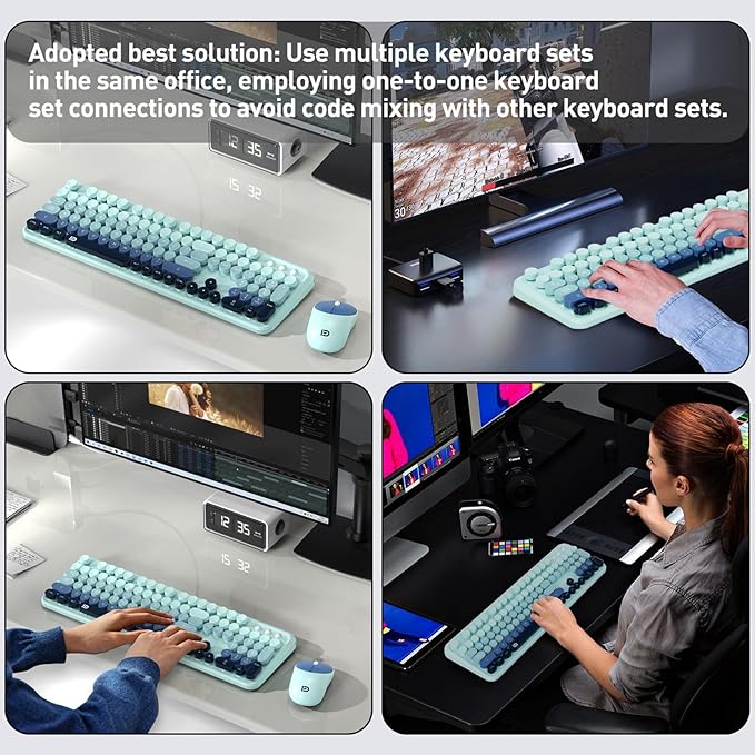 Wireless Keyboard and Mouse Combo, 2.4 GHz Wireless Full-Sized Typewriter with Round Keycaps, Mouse and Keyboard for Windows, Computer, Desktop, PC, Laptop (GradientBlue)