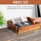 Demigo Acacia Wood Desk Organizer Tray - 9.5x6.7x2 Inch Letter & Stationery Holder for Office, Entryway, Desktop - Natural Wood Catchall for Pens, Mail, Keys