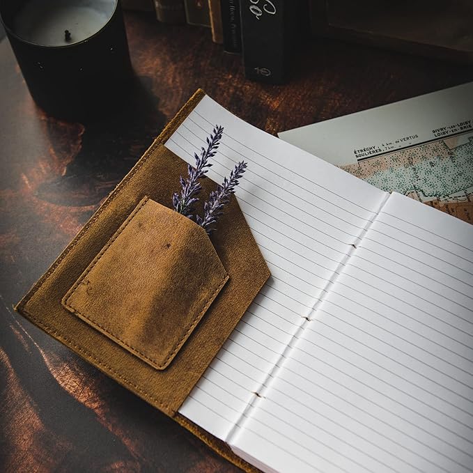 Refillable Leather Journal | Premium Lined A5 Notebook Cover | 200 Ruled Writing Pages | Card Holder Slot | Leather Bound Journals for Men & Women, Best Gift Travel Diary, Cool Planner
