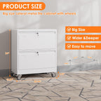 METAN Upgrade 2 Drawers Lateral File Cabinet on Wheels,Steel Office Filing Storage Cabinet with 2 Locks,Assembly Required,White