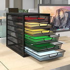 Natwind Mesh Desk Organizer with 6 Tier Sliding Drawers, Paper Sorter, Multi-Functional Home Office Supplies Storage Tray for Letters, Documents, Books, Mail, Files, Arts & Crafts Supplies - Black