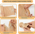 Honeycomb Packing Paper, 15"x300' Honeycomb Cushioning Bubble Wrap Paper Roll for Moving Shipping Breakables Packaging Gifts with 20 Fragile Sticker Biodegradable & Fully Recyclable Brown Kraft