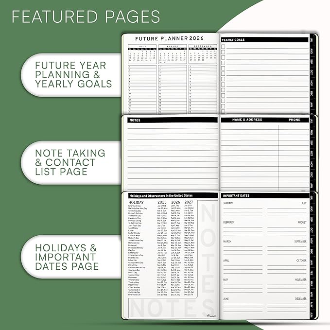 Ensight 2025-2026 HARDCOVER Leather Planner Weekly & Monthly - 6.5x8.5 Inches - Academic Planner Business Personal or Student - Pen Holder, Thick Paper, July 2025 - June 2026 (Green)
