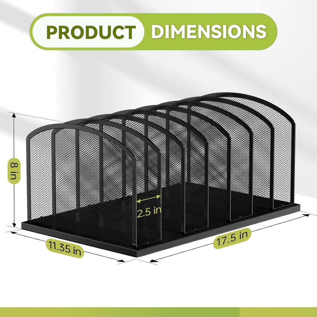 Desk File Organizer 7 Sections Upright Mesh File Sorter Organizer for Desk, Office Organization File Holder for Home, Office & Classroom (Black, 1Pack)