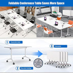 Conference Table, Folding Conference Desk Modern White, Seminar Table with Wheels, 2-10 People for Office, Meeting Break Room (6, 1915, 71IN)
