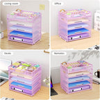 Marbrasse 5-Tier Letter Tray Paper Organizer with Handle, Multi-Functional Mesh File Organizer for Desk, Adjustable Compartments Mesh Desktop Storage for Office Supplies, Purple