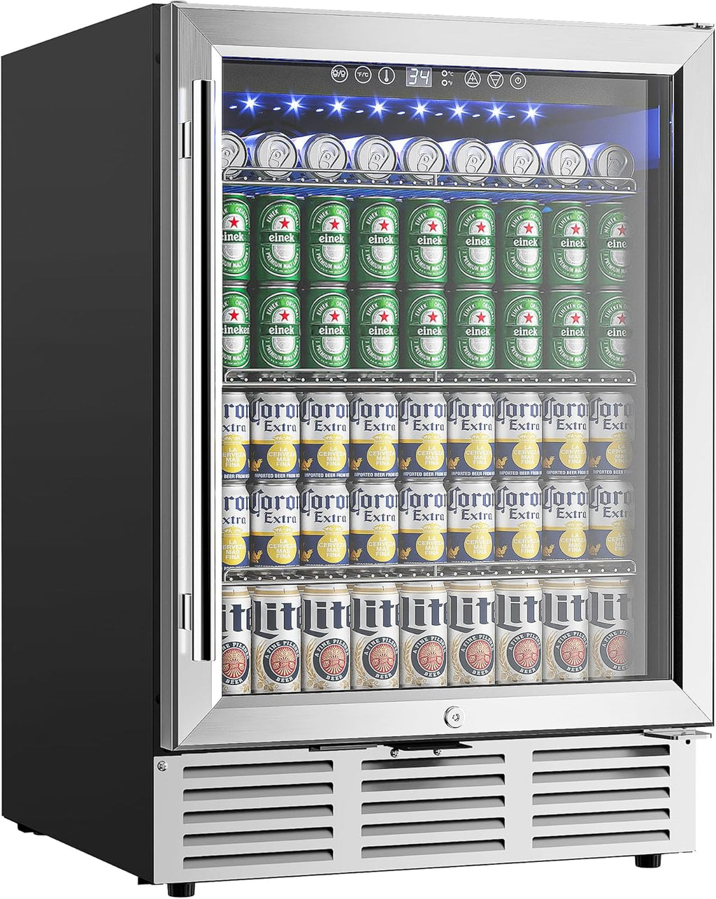 EUHOMY 24 Inch Beverage Refrigerator, 180 Can Built-in Beverage Cooler, Under Counter Beer Fridge with Glass Door for Soda, Water, Wine - For Kitchen, Bar or Office