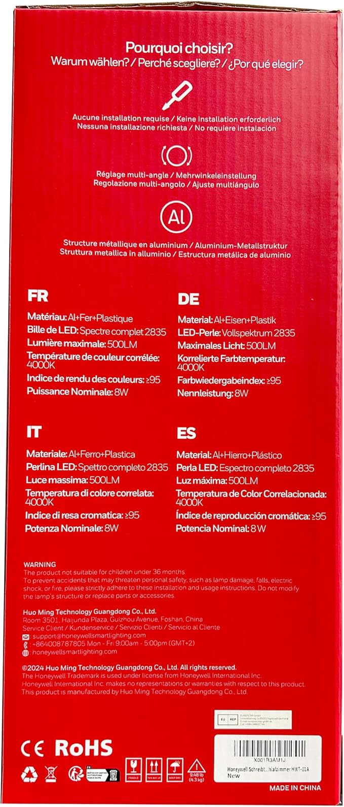 Honeywell LED Desk Lamp, 01A Sunturalux Desk Light for Home Office, 4000K Dimmable Eye Caring Natural Light Architect Lamp with Metal Swing Arm Lamp for Desk Craft Reading