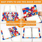 Geometric Pattern Book Covers, Feela 7 Pack Stretchable Jumbo Fabric Washable Durable Reusable Nylon Book Covers, for Hardcover Textbooks Notebooks up to 9”x11”