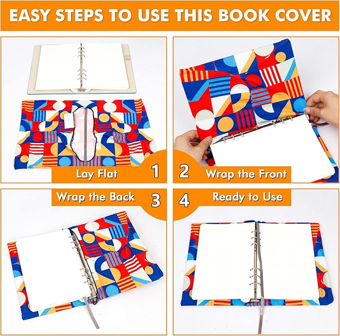 Geometric Pattern Book Covers, Feela 7 Pack Stretchable Jumbo Fabric Washable Durable Reusable Nylon Book Covers, for Hardcover Textbooks Notebooks up to 9”x11”