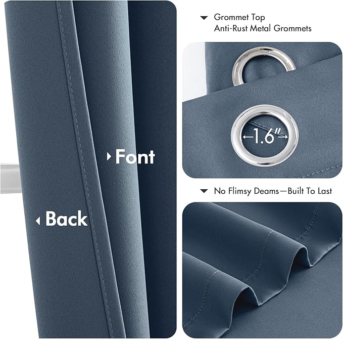 MIULEE Stone Blue Blackout Curtains for Bedroom Living Room 96 Inches Long 2 Panels, Thermal Insulated Room Darkening Drapes Solid Grommet Top Noise Reducing Light Blue Window Treatments 40x96 Inch