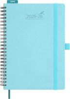 BEZEND Planner 2025-2026 Weekly and Monthly, 5.8" x 8.5" Academic Calendar (Jul 25-Dec 26) Vertical Daily Appointment with Hourly Timeslot & Monthly Tab, Spiral, PU Leather Softcover - Sky Blue