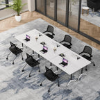 Folding Conference Table, Modern Conference Room Tables with Flip-Top Design, Foldable Conference Table Meeting Table with Wheels, Mobile Seminar Training Tables for Office Classroom (8, White 2)