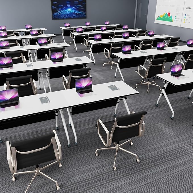 Conference Table, Folding Conference Room Tables, Mobile Training Tables with Silent Wheels, Large Rectangular Modular Seminar Table Office Computer Desks for Classroom White (6Pack L47.2in)