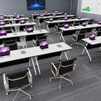 Conference Table, Folding Conference Room Tables, Mobile Training Tables with Silent Wheels, Large Rectangular Modular Seminar Table Office Computer Desks for Classroom White (4Pack L70.9in)