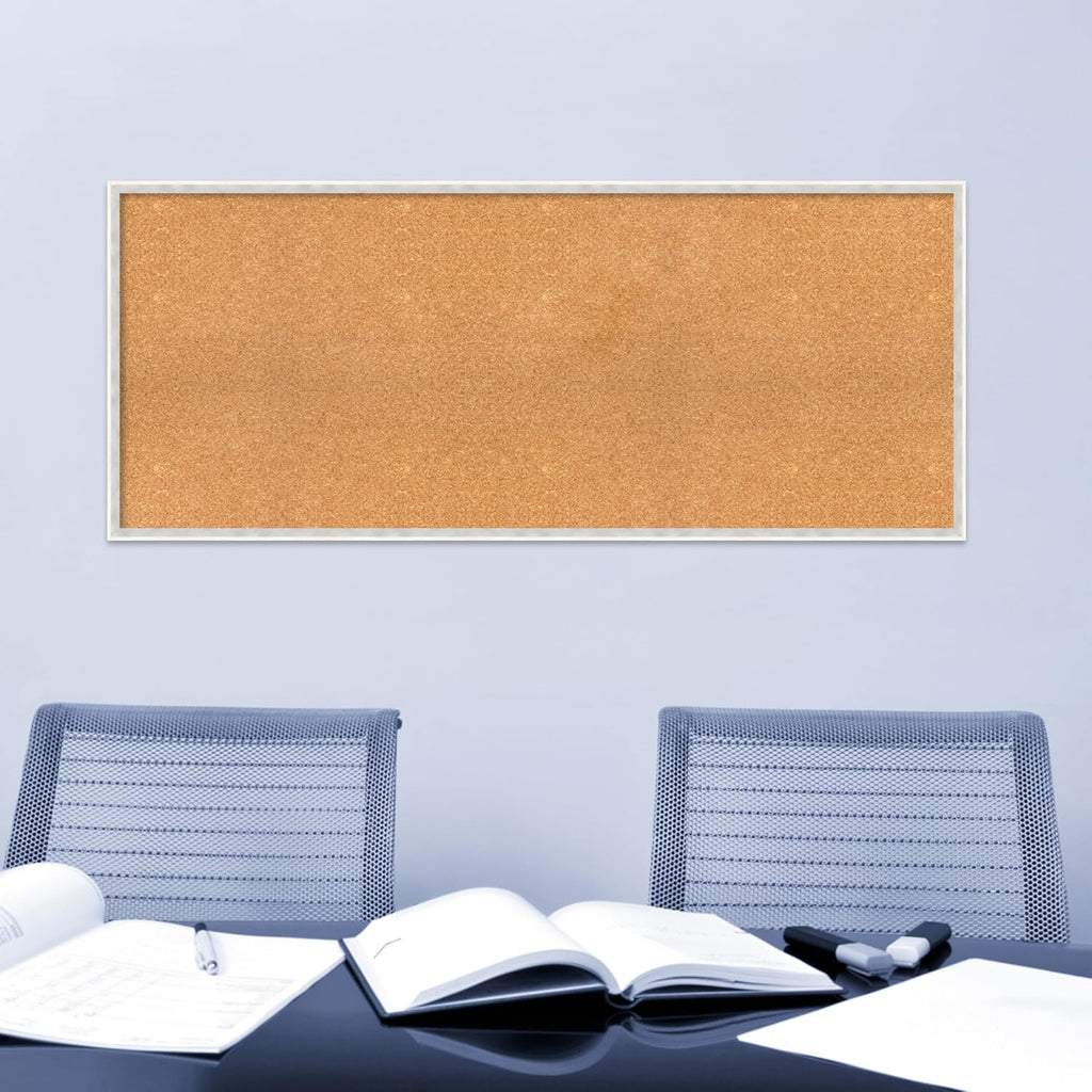 Amanti Art Natural Cork Board for Wall, 23x55 Vision Board with White Frame, Oversize Corkboard Office Decor for Home Organization, Modern Corkboard Pinboard to Display Items for Home Organization in